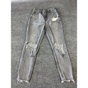 American Eagle Strigid Distressed Mom Jeans Women's Size 0 Gray Charcoal Denim